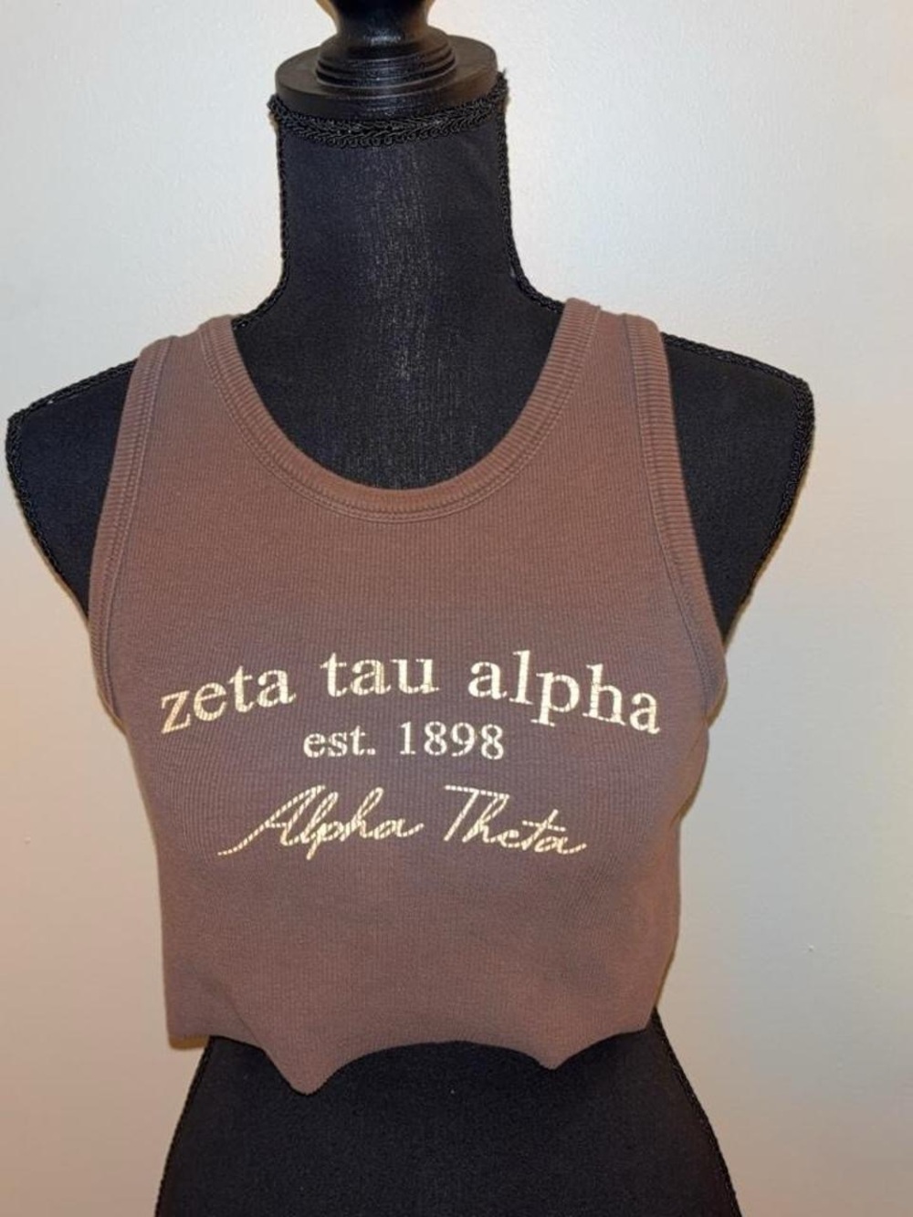 Zeta Tau Alpha Brown Ribbed Cropped Tank Top
